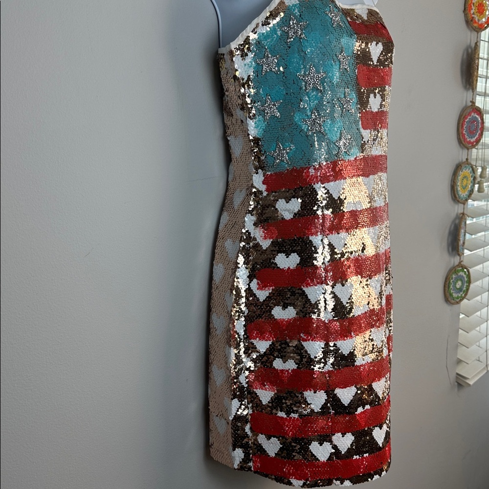 Judith March American Flag Sequins Mini Dress Patriotic Beaded Stars Medium - Picture 8 of 16